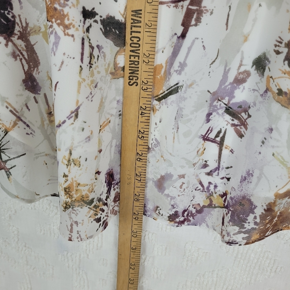 Cabi Goddess Blouse Ivory V-neck multi color long sleeve cuff abstract artsy S - Picture 4 of 10